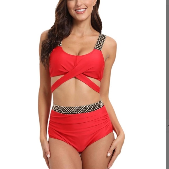 High Waisted Bikini Set 2 Piece Full Coverage Swimsuit Tummy Control Padded L - Picture 1 of 3